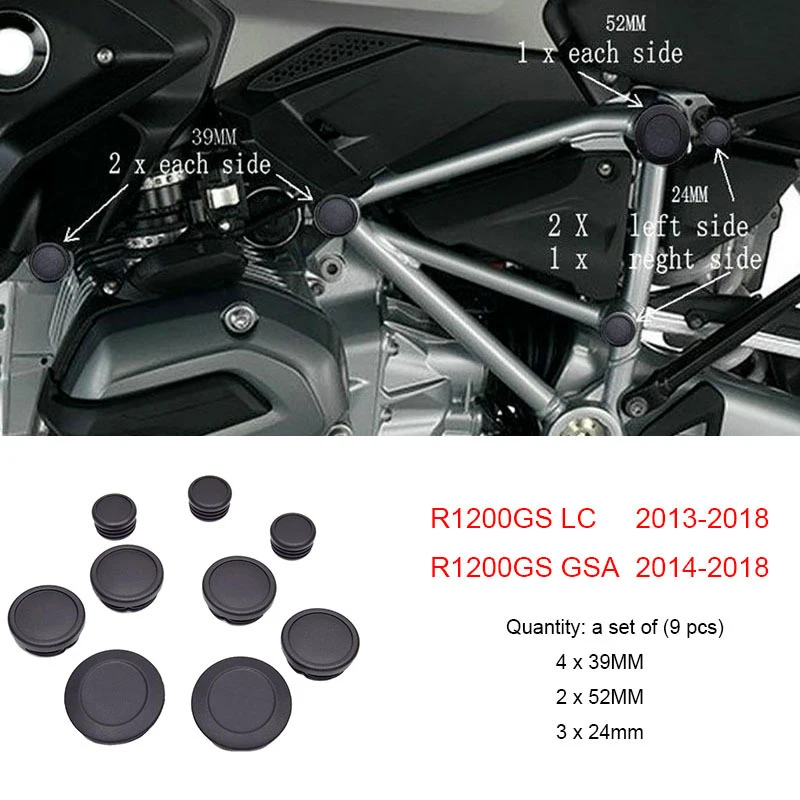 Frame Plug Set para R1200gs Lc Adventure Adv 2017 2018 R1200gs Lc, Decoração de Plugues de Tampa Do Furo, 9Pcs