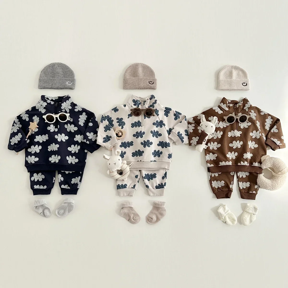 2023 Autumn New Newborn Set Male and Female Infant Long Sleeve Pullover Sweatshirt+Sports Pants Two Piece Baby Fashion Print Set