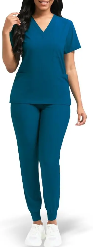 Conjunto de esfoliantes niaahinn para mulheres, top clássico com decote em V e calça jogger de ioga, uniforme de enfermagem médica, conjunto de esfoliantes