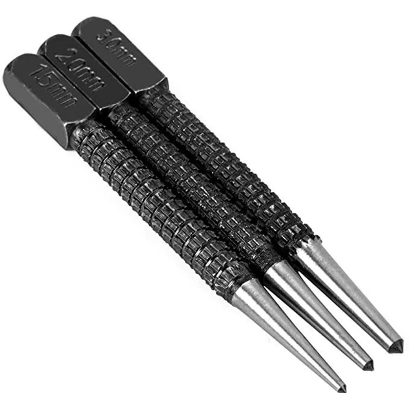 3 قطعة 1.5/2/3 مللي متر عالية الكربون الصلب مركز لكمة مجموعة 3.98 بوصة عدم الانزلاق مركز لكمة ل سبائك الصلب المعادن الخشب بمناسبة الحفر أيضا #1