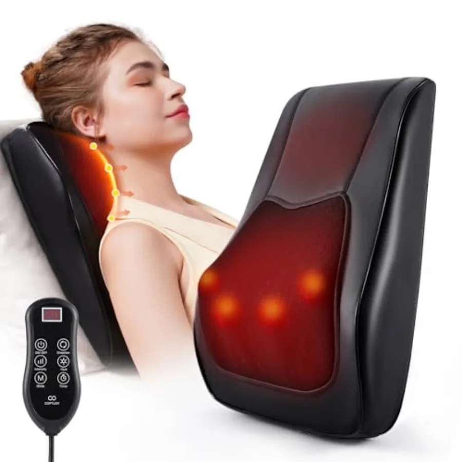 Back Massager with Heat Neck Massager for Pain Relief Deep Tissue 3D Shiatsu Kneading Electric Massage Pillow for Whole Body Re