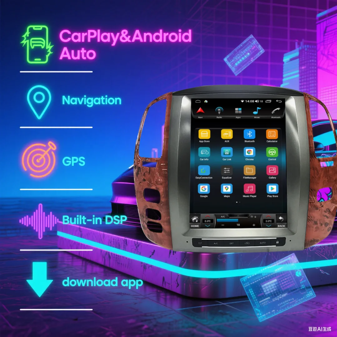 

12,1-дюймовый автомобильный радиоприемник для Toyota Land Cruiser 100 LC100 для Lexus LX470 Android 14 4G, беспроводной Bluetooth CarPlay, стерео с сенсорным экраном