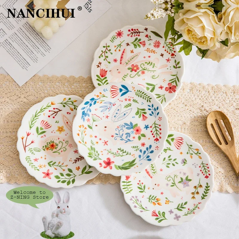 8 -inch Cartoon Ceramic Plate Circular Home Kitchen Supplies Suitable for Dessert/bread/fruit/snack/steak