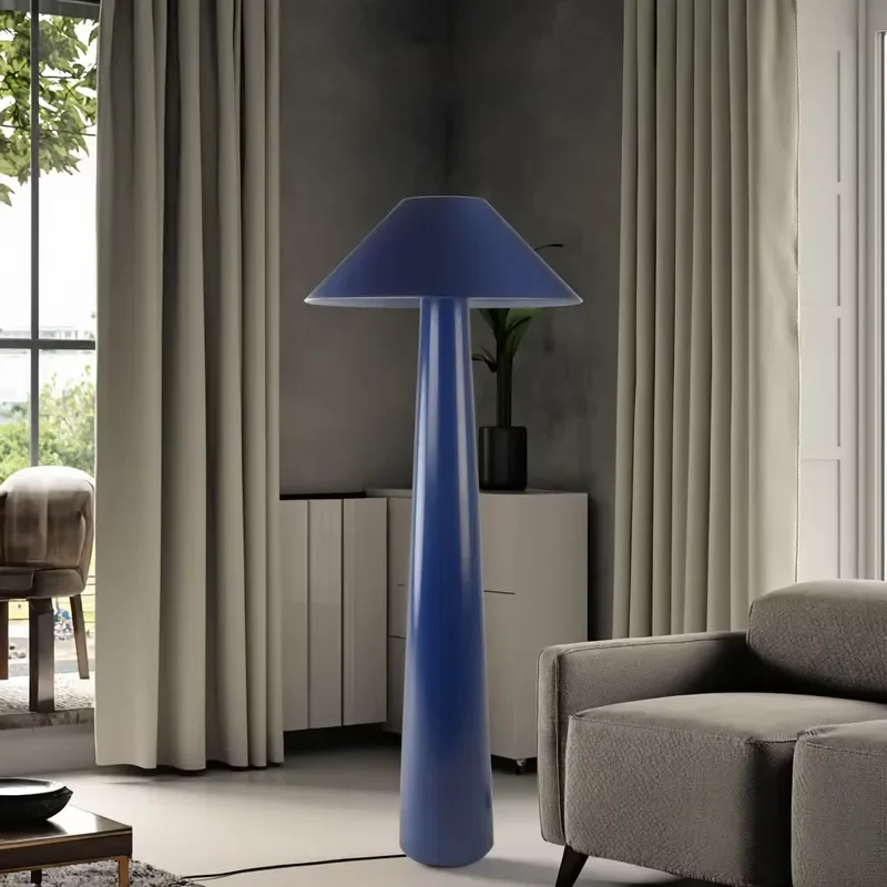 Modern Dark Blue Cone Fabric Floor Lamp E26 E27 Socket Iron LED Standing Light for Living Room Bedroom Hotel Decoration CUL