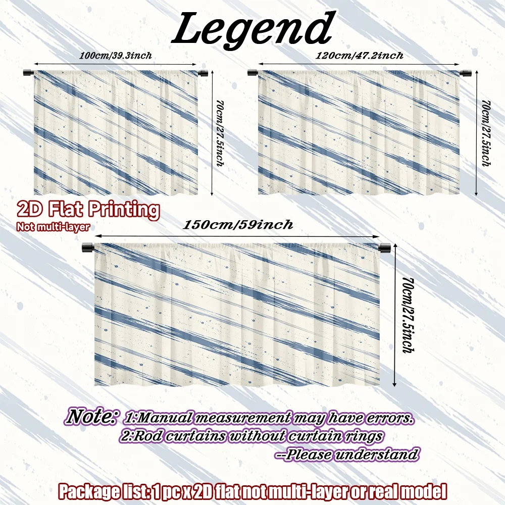 2D flat 1pc European style cabinet curtains Blue Brush Strokes Digital printing French country style curtains, suitable for
