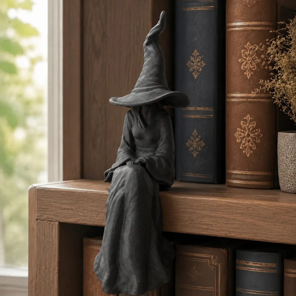 3D Printed Halloween Sitting Witch Figurine Gothic Dark Style Mystery Witch Ornament Plastic Break-Resistant