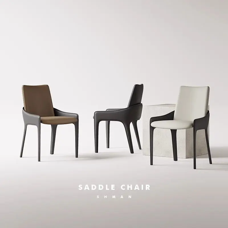 

Italian minimalist saddle leather dining chair Nordic modern designer light luxury simple home hotel restaurant back chair