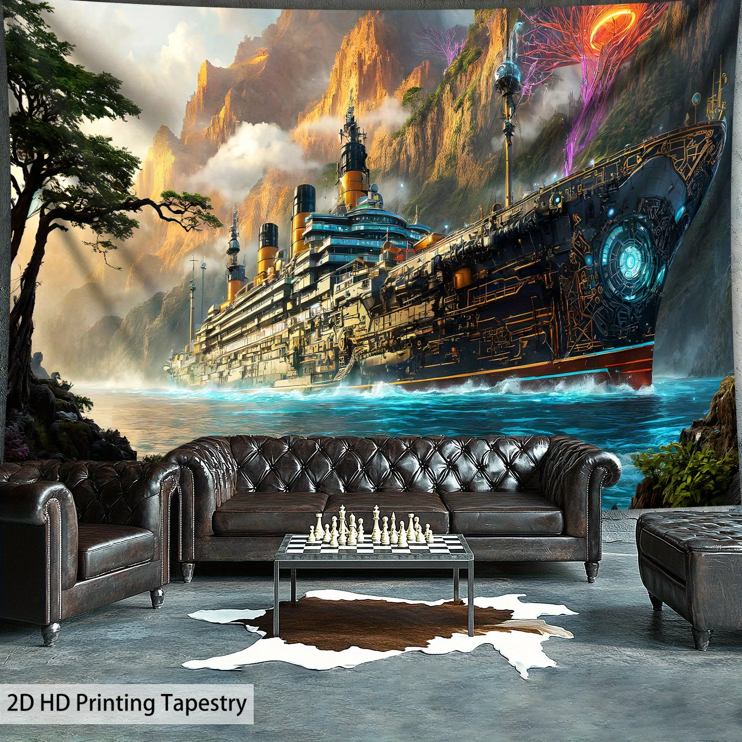 Sailing Ship Canyon Scenery Digital printing polyester wall hanging tapestry decorative Living room bedrooms background gift