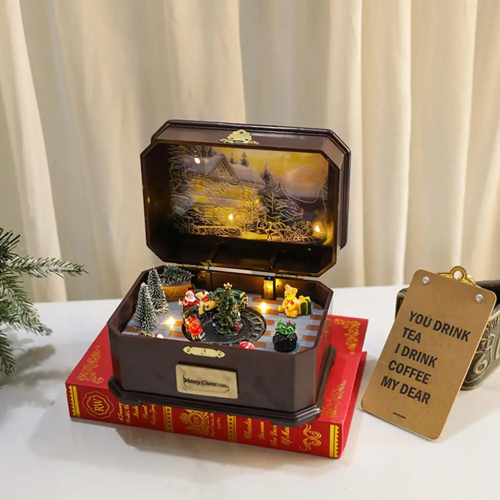 Xmas Music Box Rotatable USB/Battery Powered Glowing Christmas Decoration Merry Christmas Music Box Gift