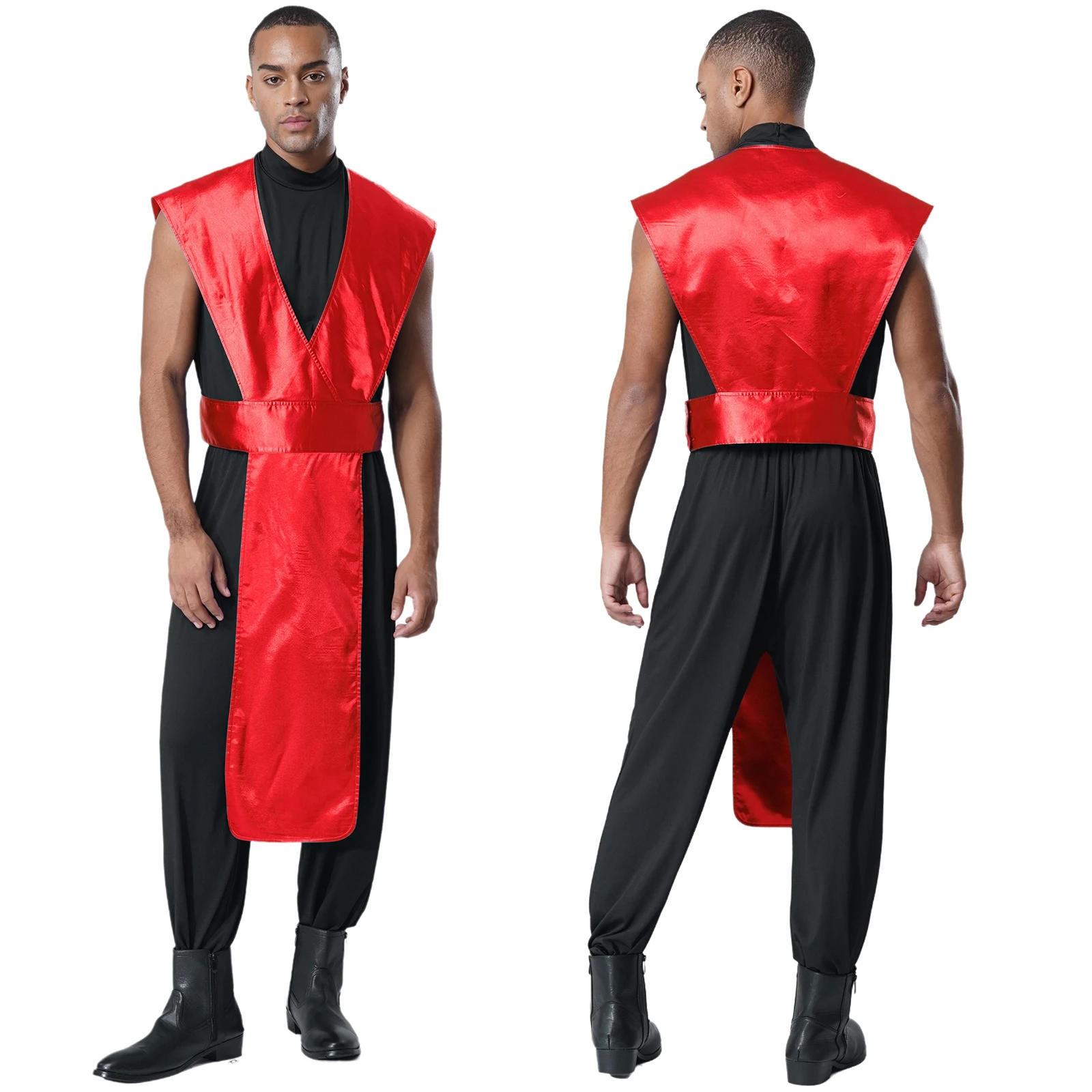 

Fighter Gladiator Cosplay Outfit for Men Sleeveless Jumpsuit Mock Neck with Invisible Zipper V Neck Cover Halloween Costume