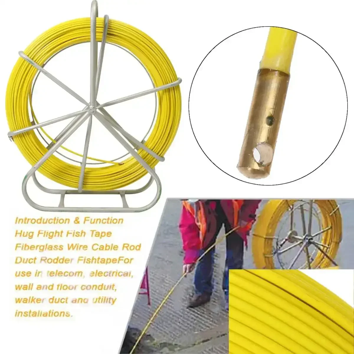 Hot Sales 8mm 150mFish Tape Puller Fiberglass Wire Cable Pipe Piercer Wire Running Rod Duct Rodder For Floor Conduit Telecom Wal