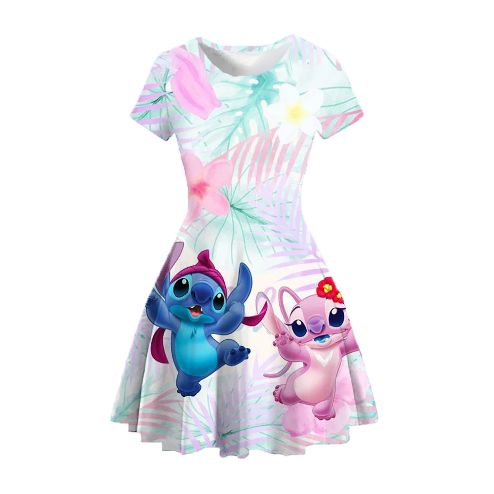 childlike funny funny colors Stitch cute cartoon print home elegant party dress slim children's clothing princess dress