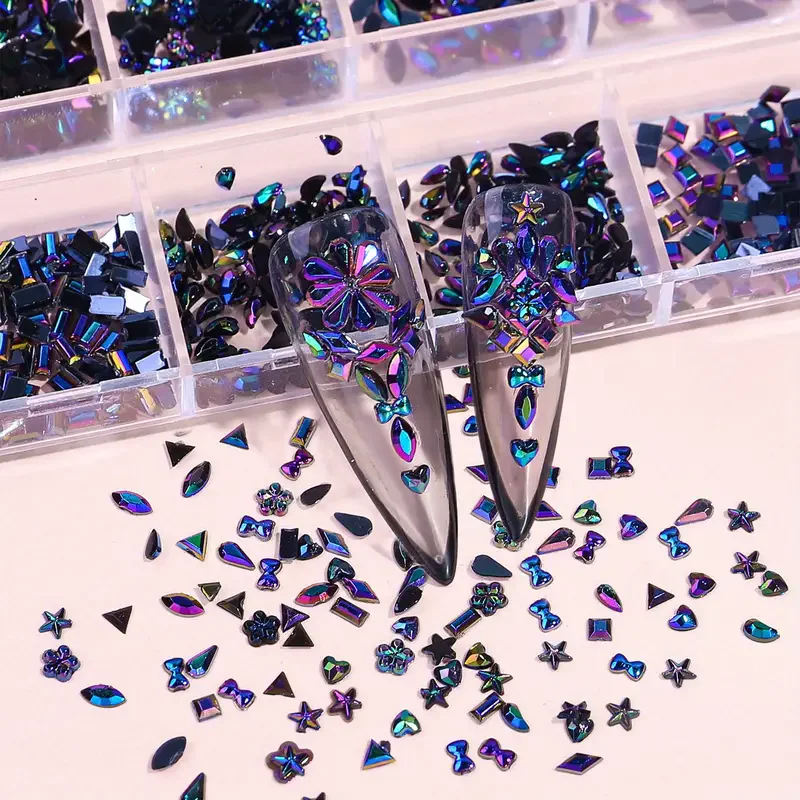 Multi Shapes 3D Flat Bottom Nail Rhinestones Colorful Nail Gems Glass AB Crystal Kit Nail Charms For DIY Manicure Craft Decora