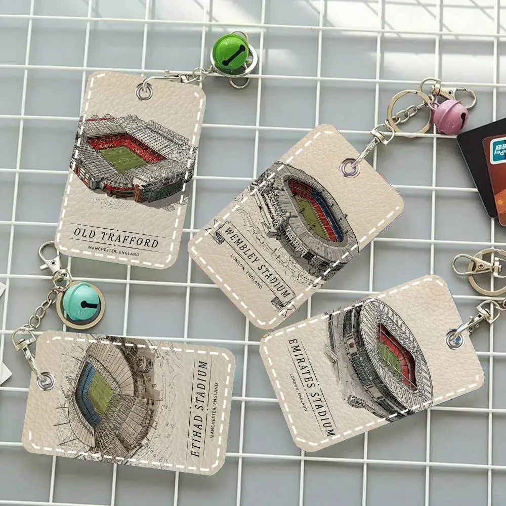 1pc Retro Sports Venue Card Case Keychain Access Card Bag Key Tag Ring Leather Card Holder Key Ring Access