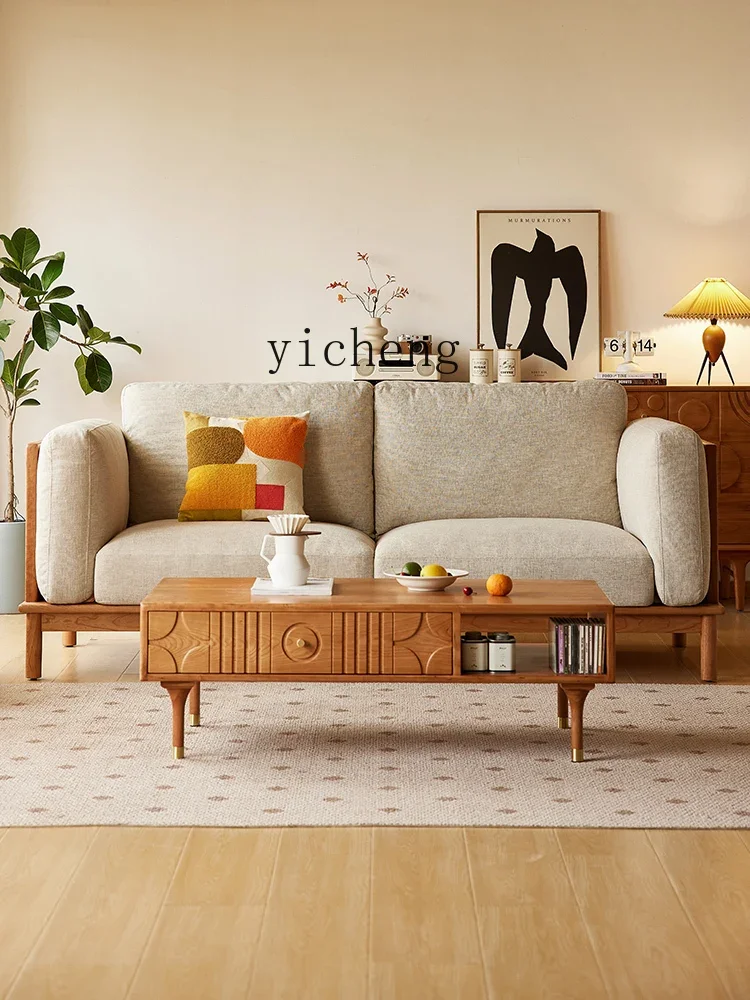carved coffee table small apartment living room household log tea table retro cherry wood medium and ancient style tea table