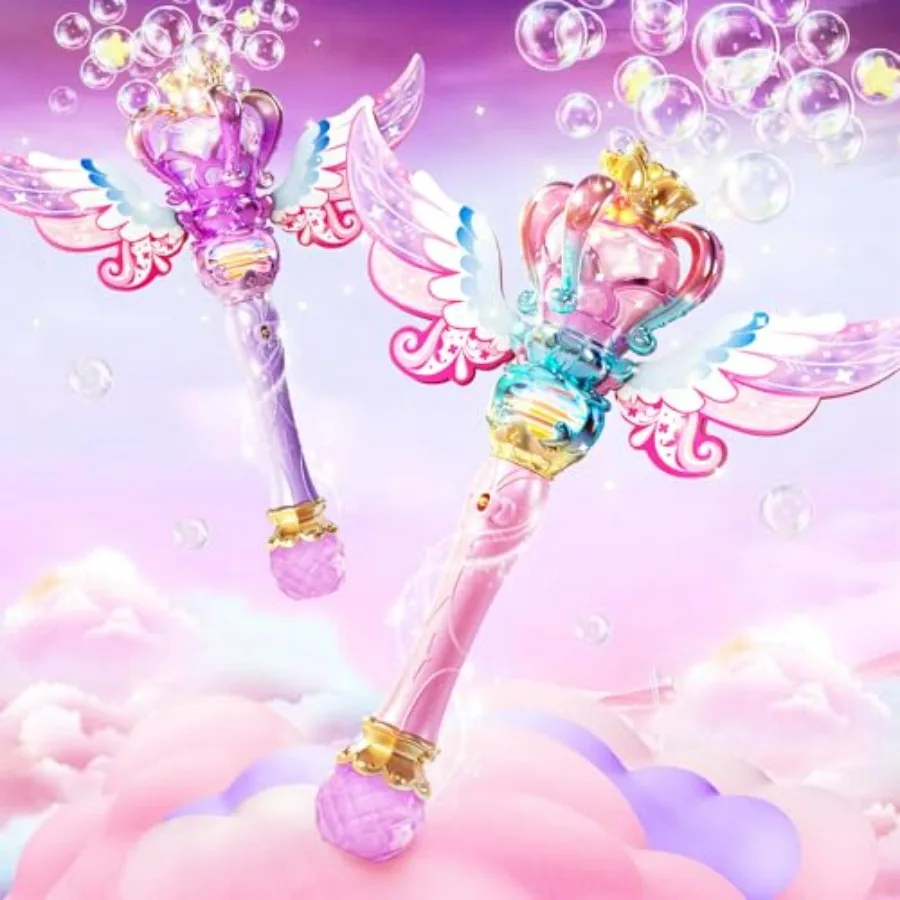 

2 Pack Rechargeable Princess Bubble Wands with Rotating Design for Girls Ages 4-8 Pink and Purple Outdoor Bubble Maker Toys wit