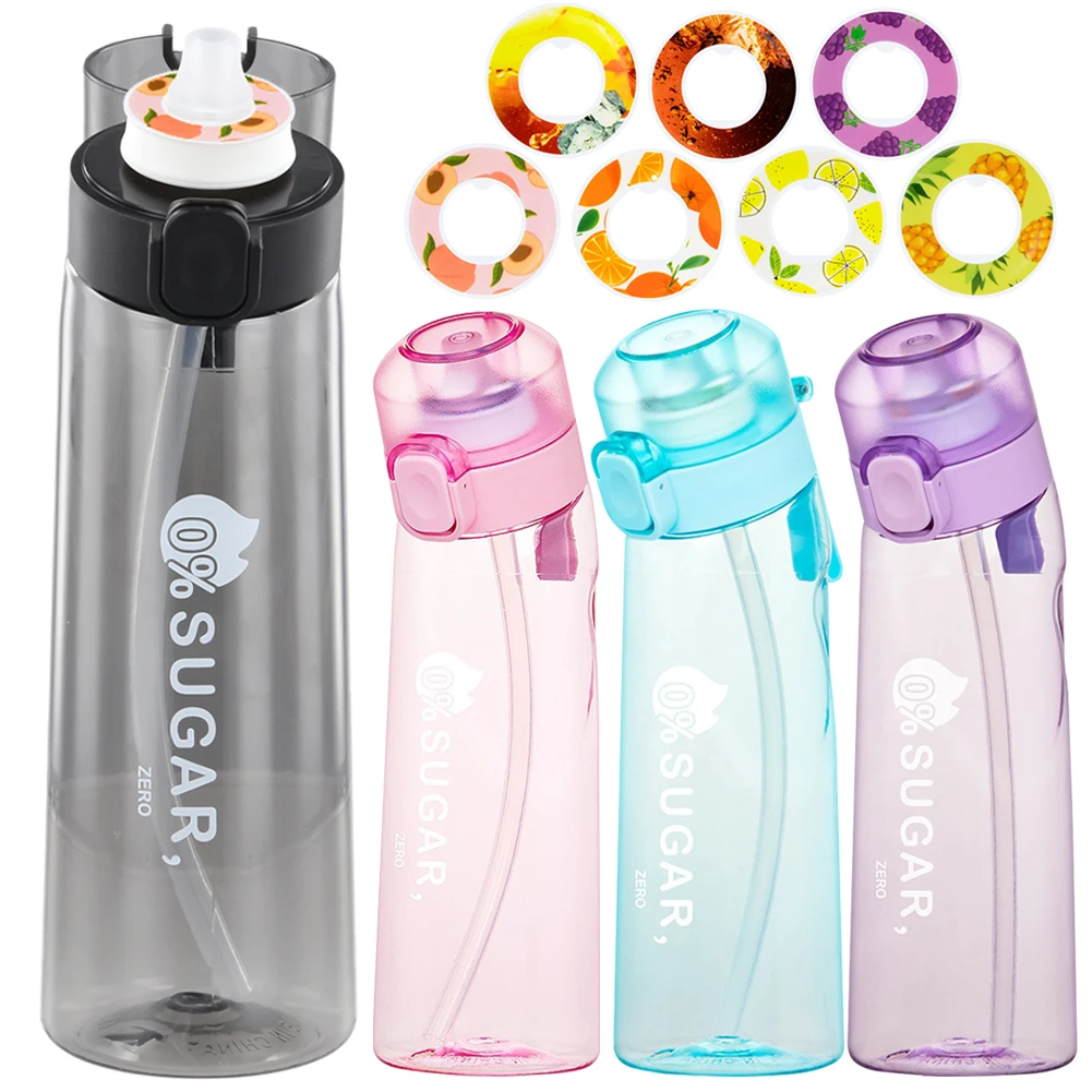 650ML Scent Flavored Water Bottle Leak-Proof with 1/7 Pods Scent Straw Water Cup Large Capacity Transparent for Outdoor Sports