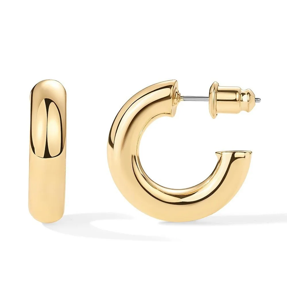C-shaped hollow tube earrings, circle earrings, fashionable stainless steel 18K gold-plated color-preserving Dongguan titanium s