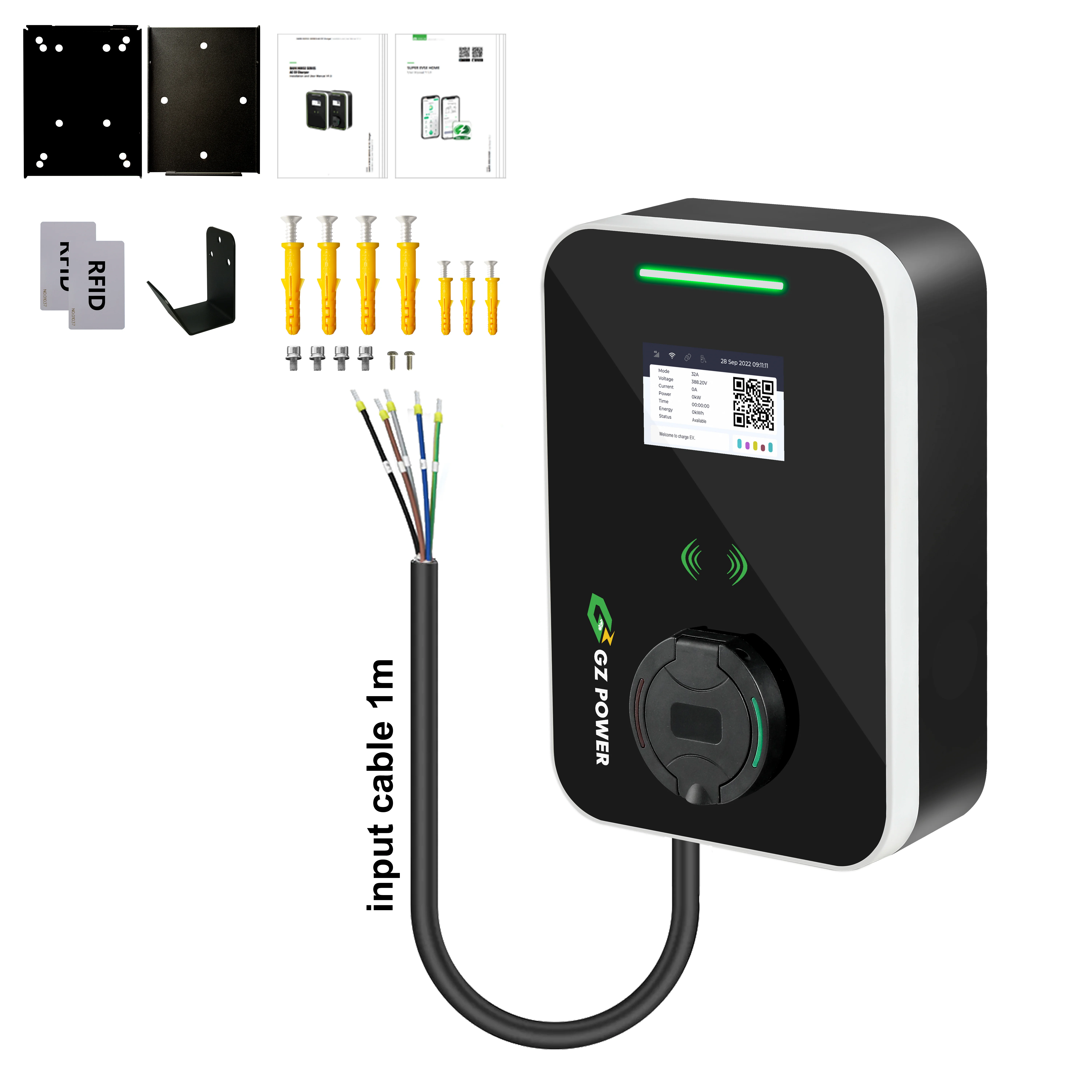 16A typ 2 stacja ładująca 380v ładowarka Ev ładowania RFID 16amp Wallbox 3 fazy 11KW w obudowie do samochodu ścienny stacja ładowania Evse