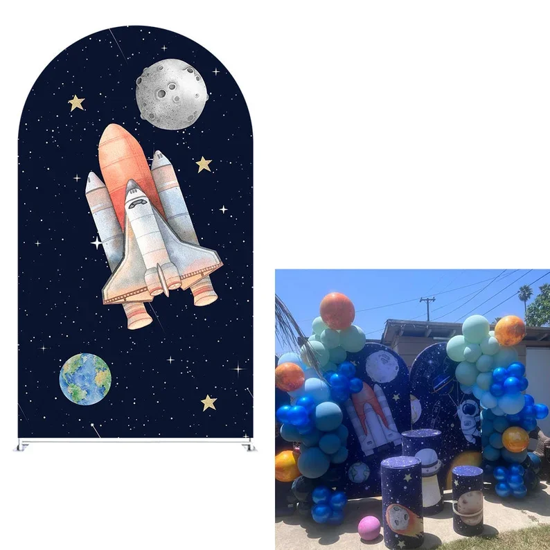 Mehofond Astronaut Rocket Arch Wall Backdrop Covers Space Planet First Trip Boy Birthday Party Decor Baby Shower Background Prop