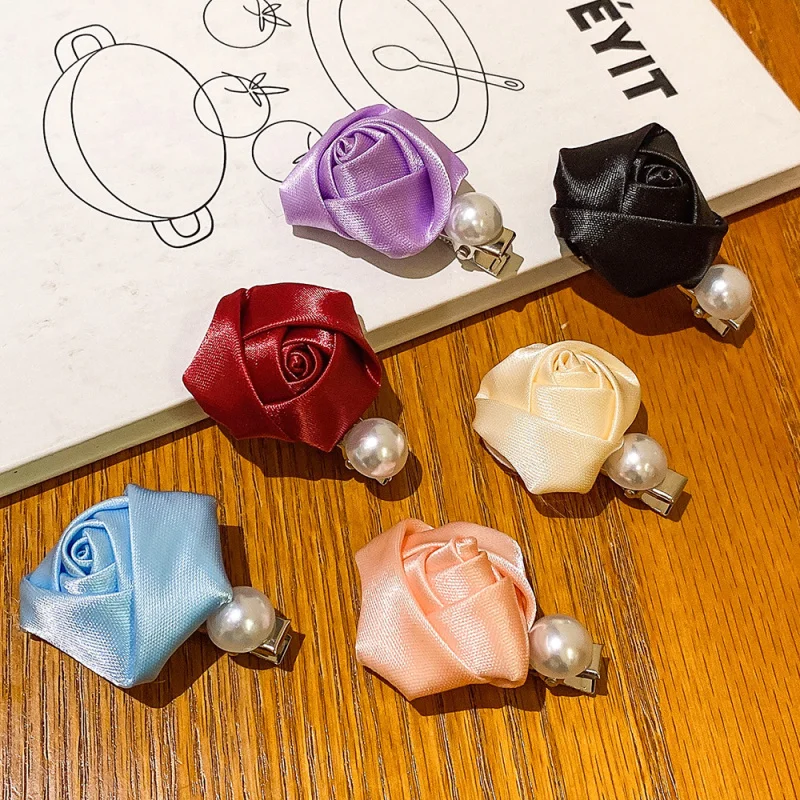 

2PiecesRomantic Date Fabric Rose Pearl Hair Clip High-end Side Clip Side Bangs Hairpin Fairy Temperament Hair Accessory
