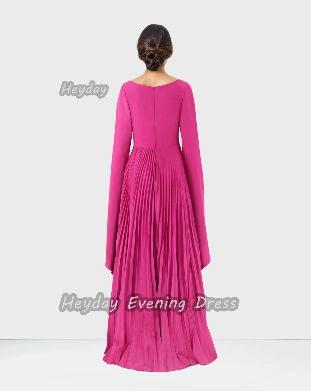 Heyday السعودية Scoop Neckline Sexy Crepe A-Line Long Sleeves Ruffle Floor Length Elegant Prom Dress For luxurious Woman 2024