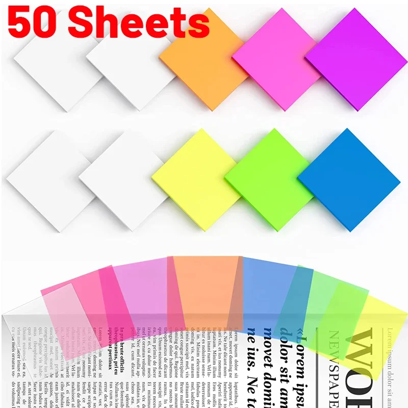 50Sheets Self Adhesive Memo Pads Transparent Sticky Bookmark See Through Posted It Office Student Stationery Sticky Notes Marker