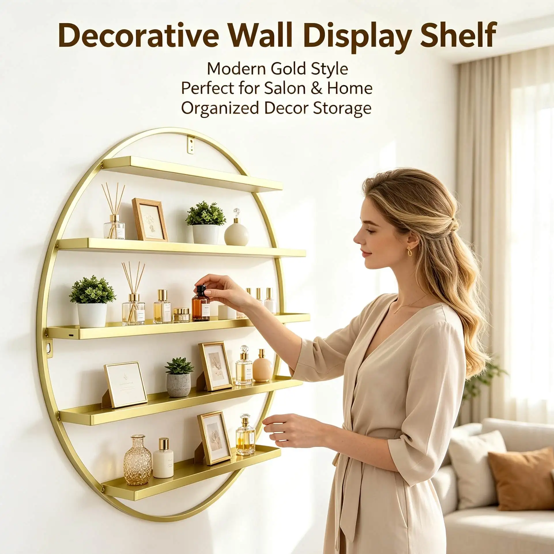 Wall Mounted 5 Tier Golden Metal Nail Polish Organizer Rack Large Capacity Hold Up To 160 Bottles Anti Drop Cosmetic Display Storage Shelf For Nail Salon Bedroom Vanity Lipstick Essential Oil Arrangement
