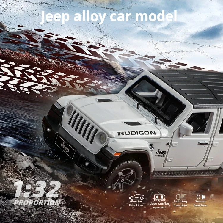 

1/32 Jeep Wrangler Rubicon Off-Road Vehicle Simulation Alloy Car Model Kids Toy Car Collection Ornament Decoration Light & Sound