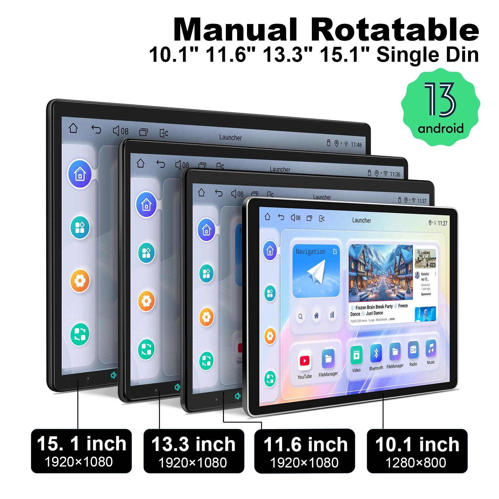 JOYING 10.1 "11.6" 13.3 "15.1" أندرويد 13.0 راديو السيارة ستيريو مشغل وسائط متعددة CarPlay وأندرويد السيارات مع شاشة قابلة للتدوير اليدوي