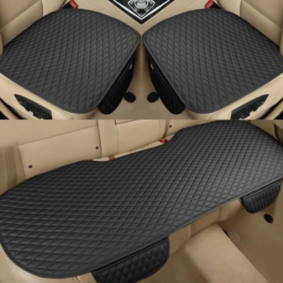 

Pu Leather Car Seat Bottom Covers Protectors Include 1 Pair Front Driver Seat Pad Mat and 1 Rear Bench Cover 90% VehiclesBlack