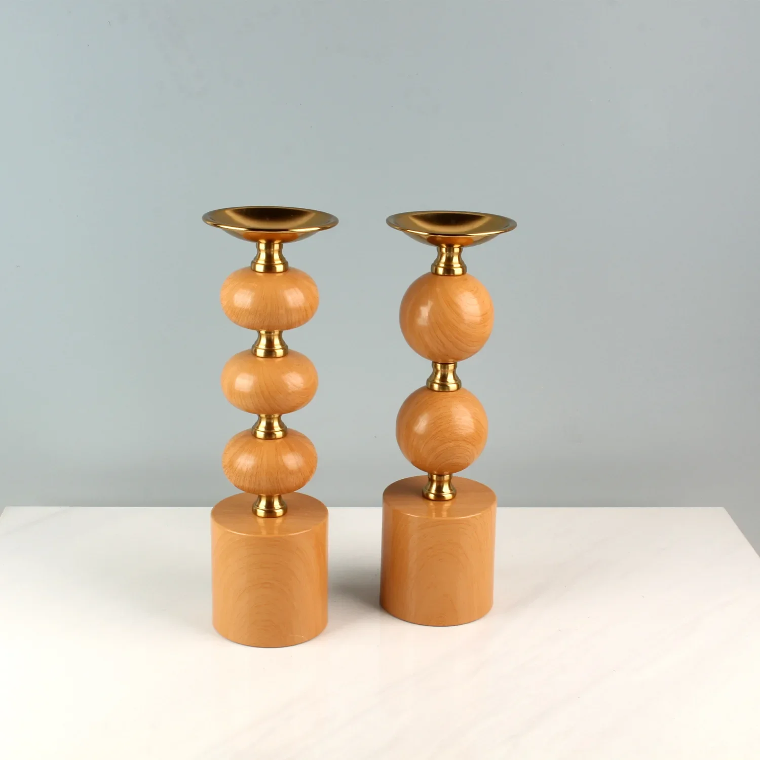 Geometric Candlestick Wood-grain Round Balls Spliced Together Candle Holder Candelabros Home Decoration Accessories