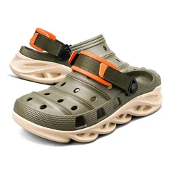 Sandalias de retales de fondo grueso para hombre, zapatos de playa informales, zuecos de jardín ahuecados, zapatillas de exterior, EVA, novedad de verano, 2024