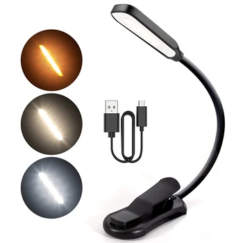 Lampada da lettura a 7 LED Lampada da lettura ricaricabile tramite USB Lampada da lettura notturna a 3 livelli calda bianca fredda Luce diurna portatile flessibile facile da clip