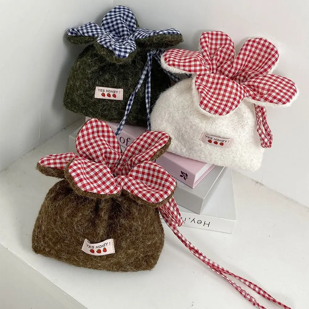 

Literary Bundle Pocket Flower Drawstring Bag Storage Bag Plaid Flower Handbag Korean Style Portable Shoulder Bag Vacation