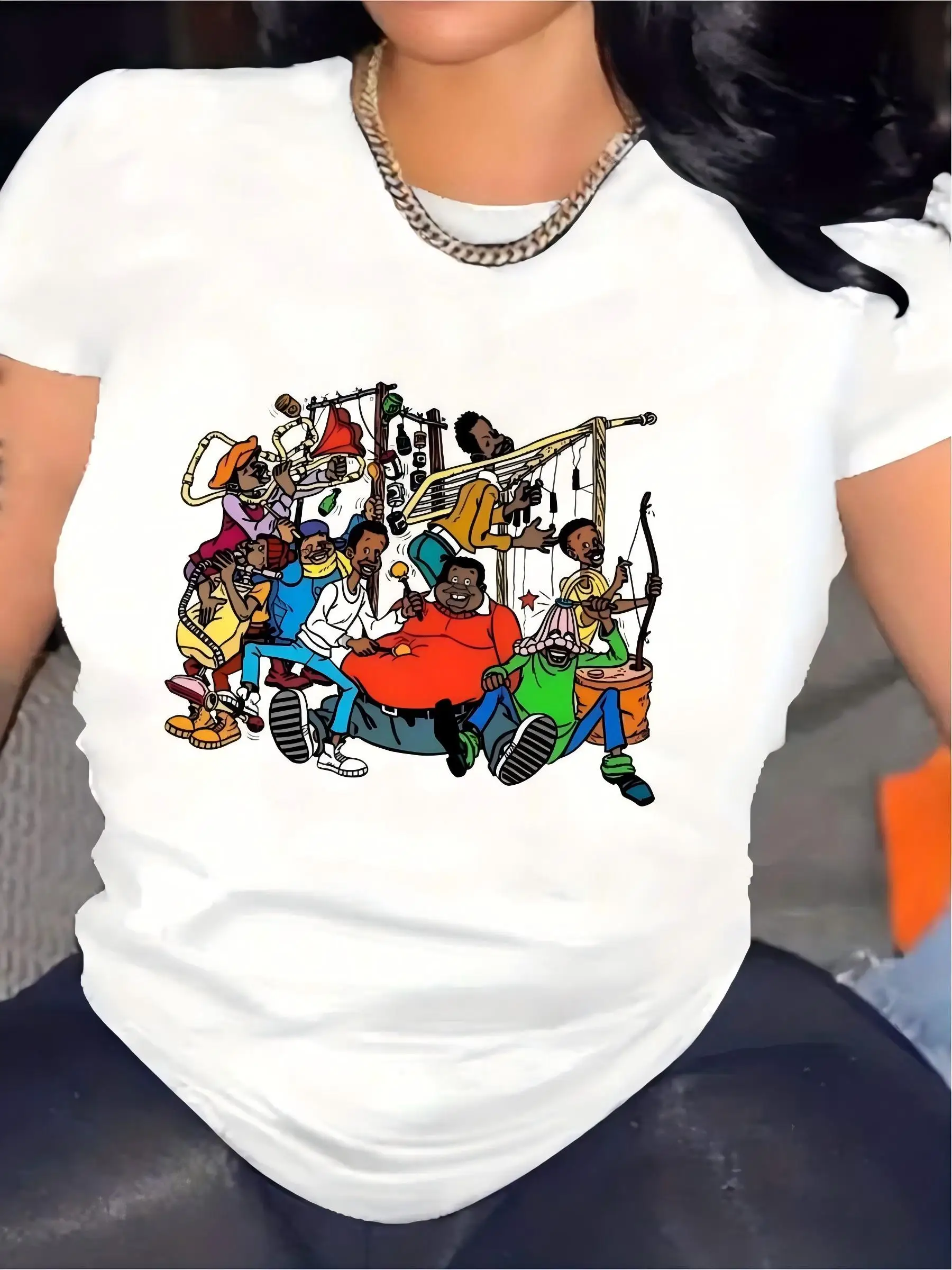Fat Cartoon Albert And The Cosby Anime T-Shirt, Men's Women's 220g Round Neck Casual Heavy Pure Cotton T-Shirt,For Unisex Parties And Everyday Wear.