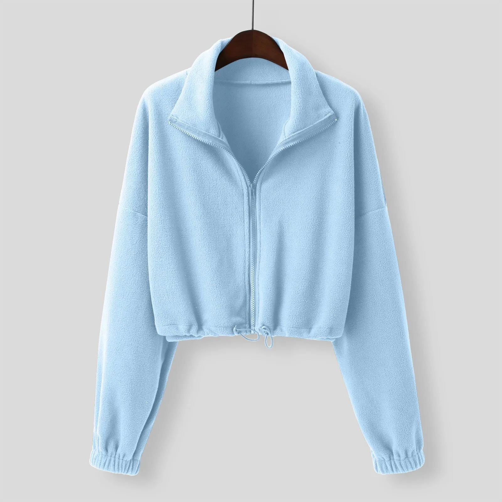 Women'S Fleece Sweatshirt Full Zip Oversized Fleece Crop Jacket Winter Long Retro Fairy Grunge Aesthetic Female Coat Winter