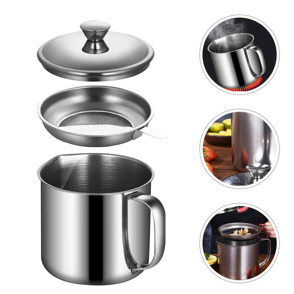 

Stainless Steel Filter Cup Oil for Frying Grease Strainer Filtering Knob Residue Kitchen Can Separator Saving Removal