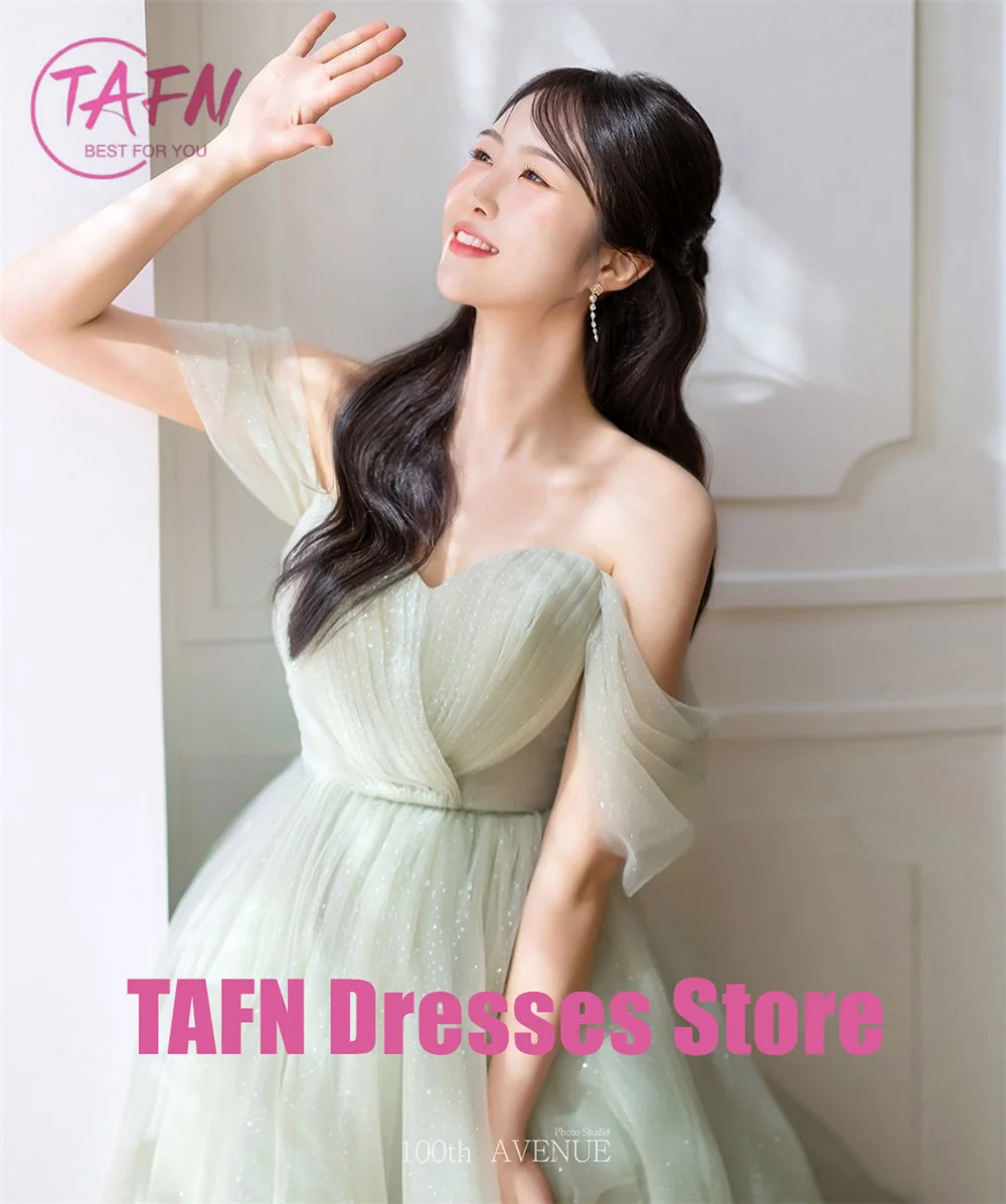 TAFN Mint Green Wedding Dresses A-line Off the Shoulder Shiny Tulle Korea Shoot Bridal Gown Custom Dress for Bride Customized