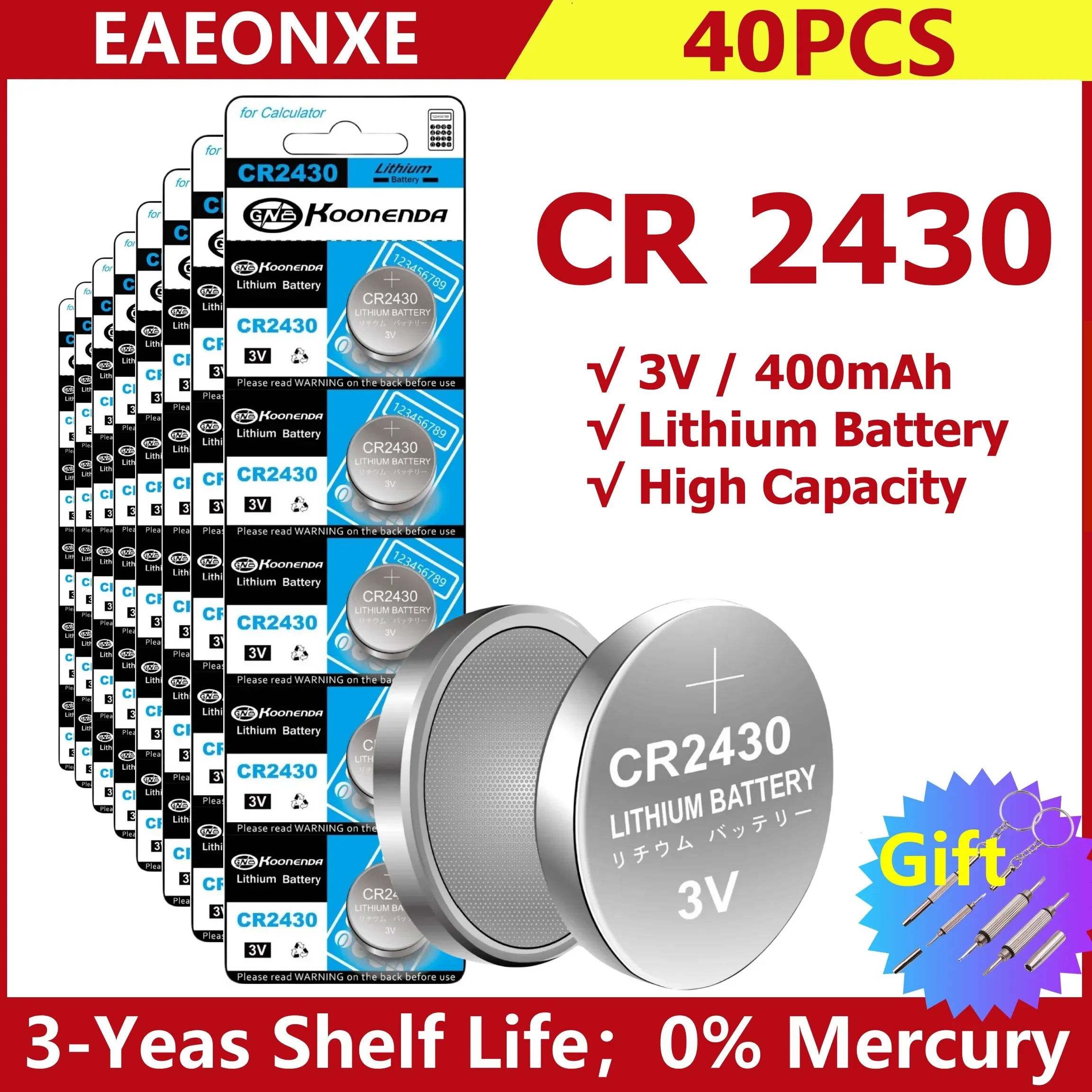 

40pcs cr2430 3V Lithium-ion button cell CR 2430 DL2430 BL2430 For Watch Toy Calculator Car Key Remote Control coin cell battery
