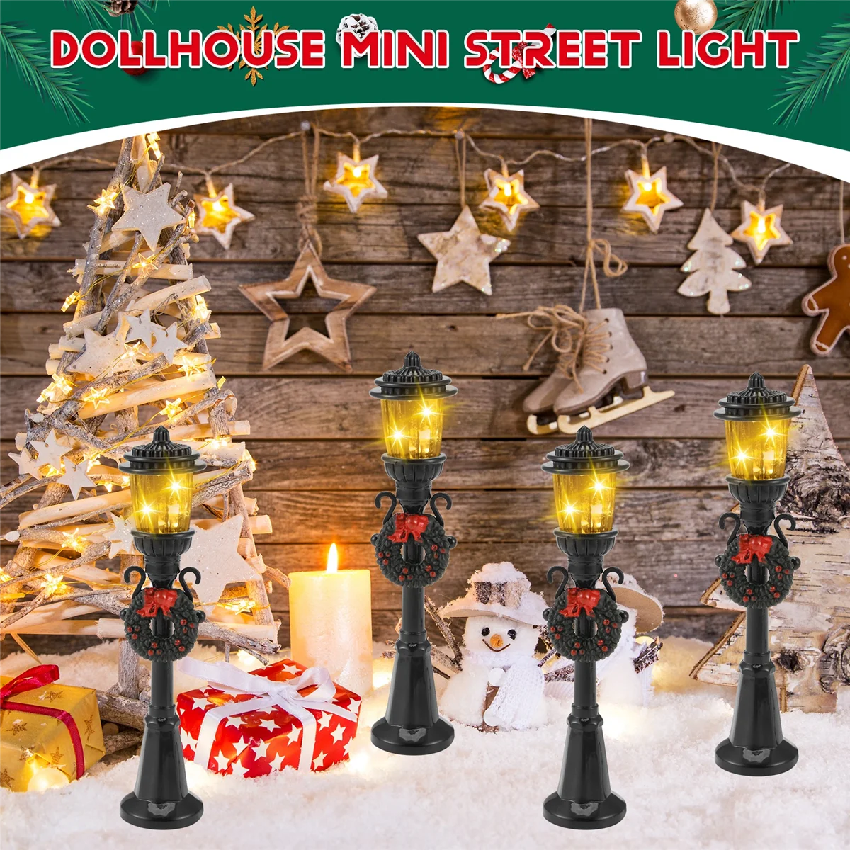 KKZ-4 Pcs 미니 크리스마스 램프 포스트 기차 램프 DIY 인형 집 마을 통로에 대 한 소형 가로등 장식 조명