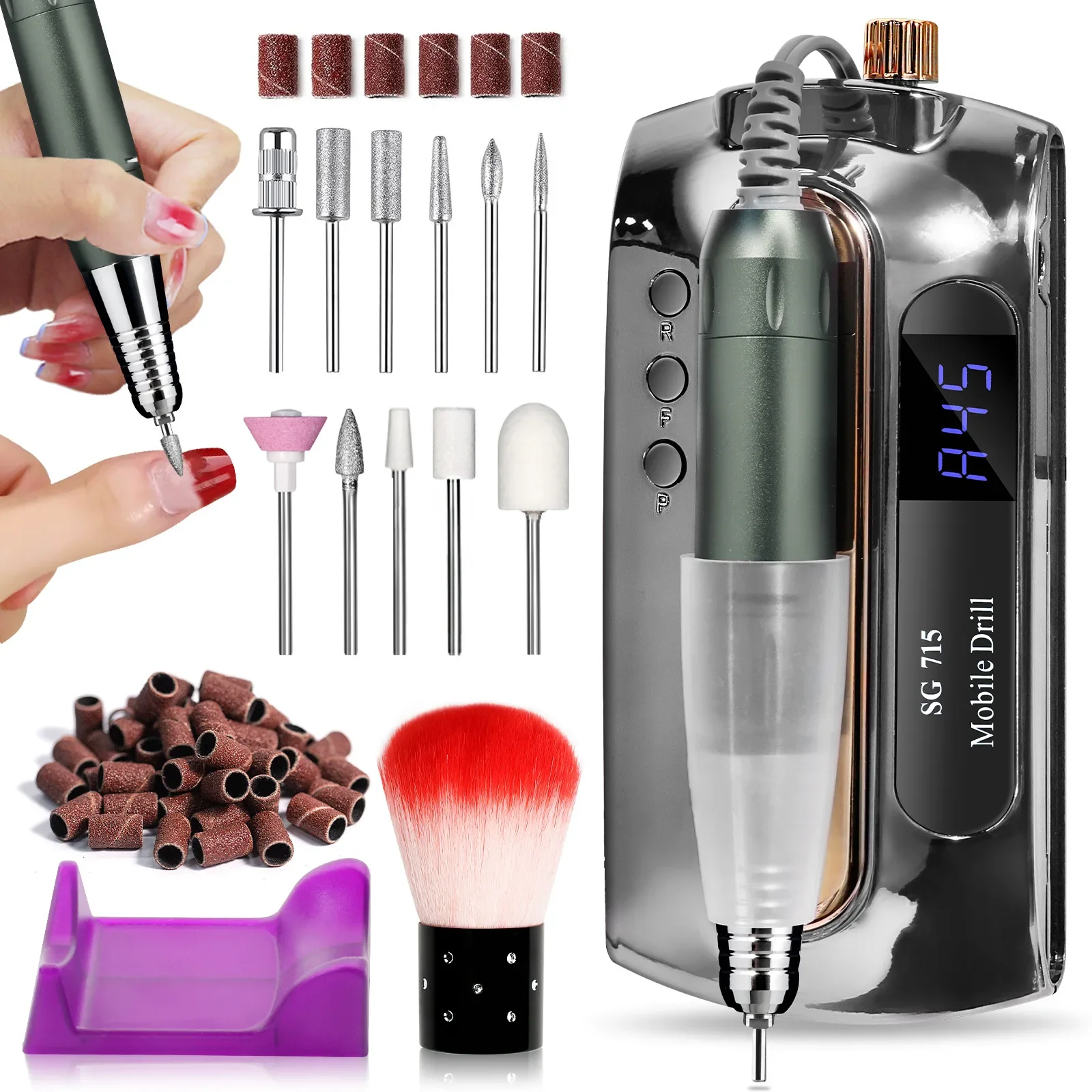 Electric Nail Files Rechargeable Nail Drill Low Voice 45000RPM Nail Drill Machine for Acrylic and Gels Nails Electric Set