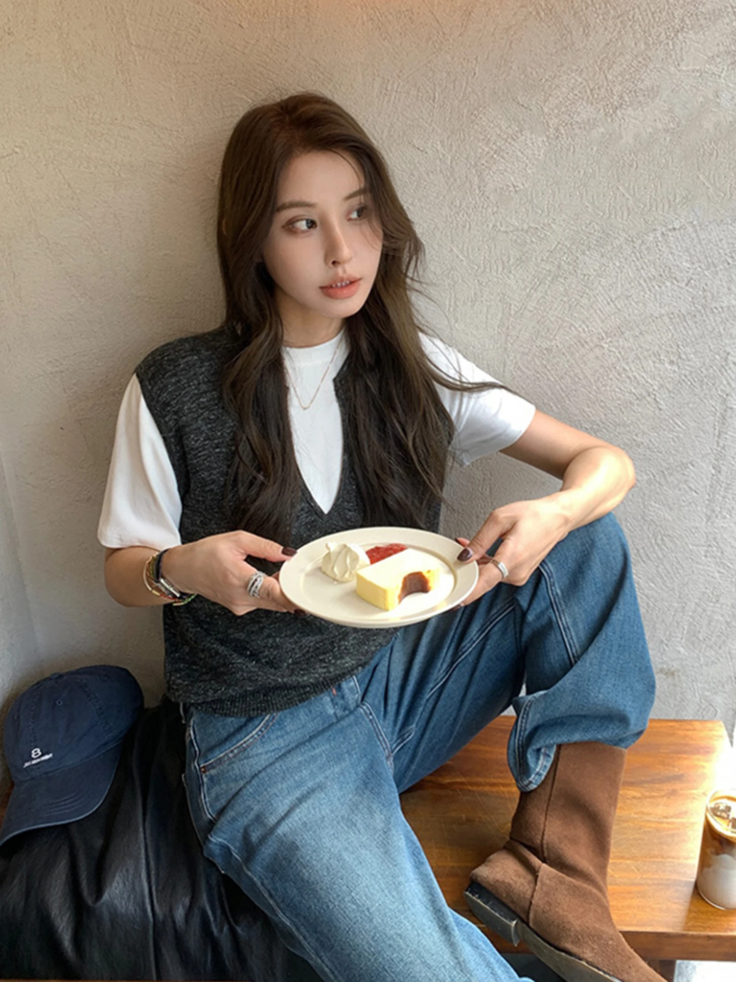 

Модный удобный комплект вязаного жилета Svel V-Ne, повседневная ранняя осень, винтажная одежда для похудения, однотонная одежда для отдыха