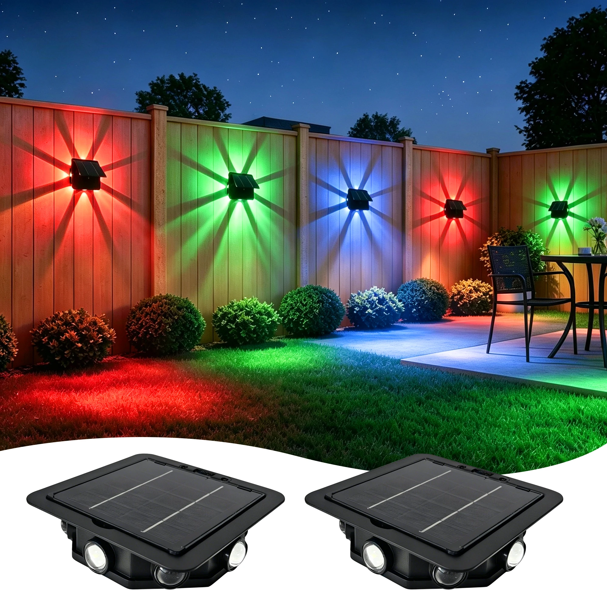 Solar RGB Flood Light 7 Lighting Modes Outdoor Waterproof Solar Spotlight 3 Colors Wall Lamp for Garden Yard Patio Decor