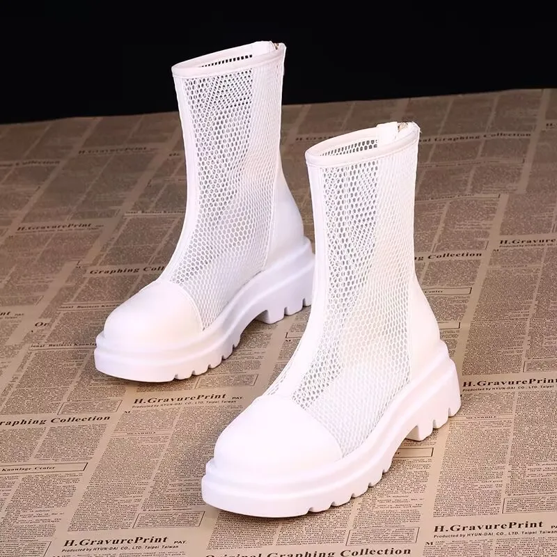 

Summer Mesh Boots 2025 New Women Hollow out Cool Boots British Breathable Short Boots Female Fashion Motorcycle Shoes Sandals