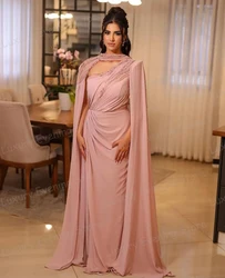 Modern Pink Evening Dresses Woman's A Line Elegant Sexy Shawl Prom Gowns Satin One Shoulder Formal Party Muslim Vestidos 2024