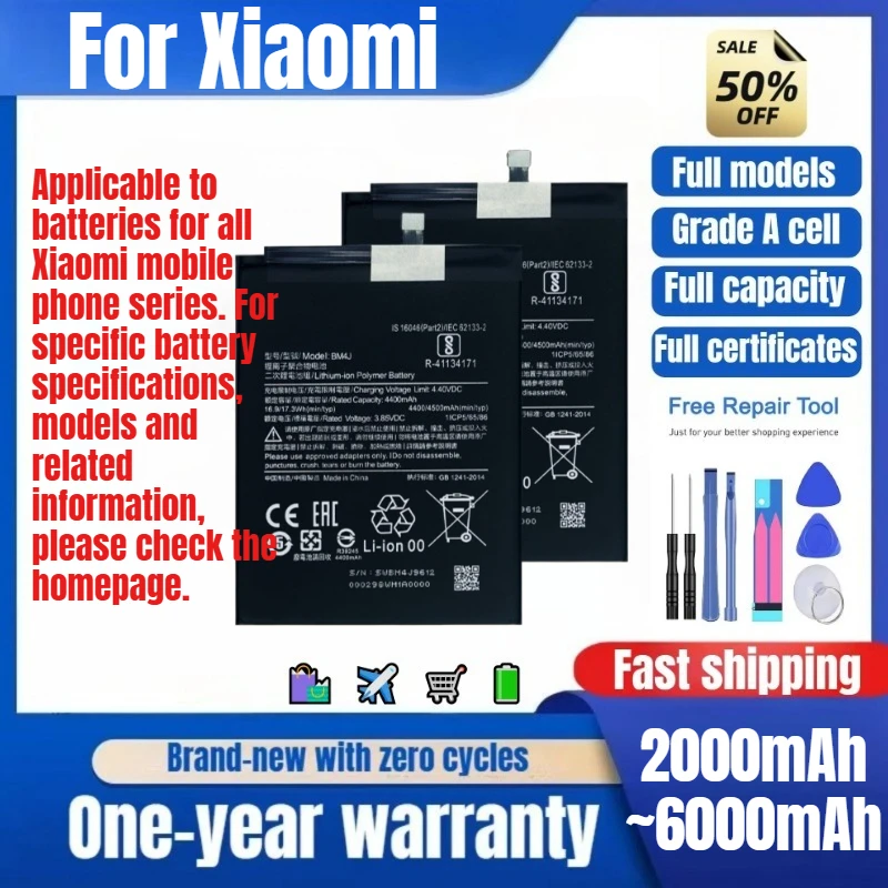 For Xiaomi Redmi Note 2/3/4/5A/6/7/8/9/10/11/12/13/14 Series Phone Battery High Quality Capacity Replacement Bateria  with Tools