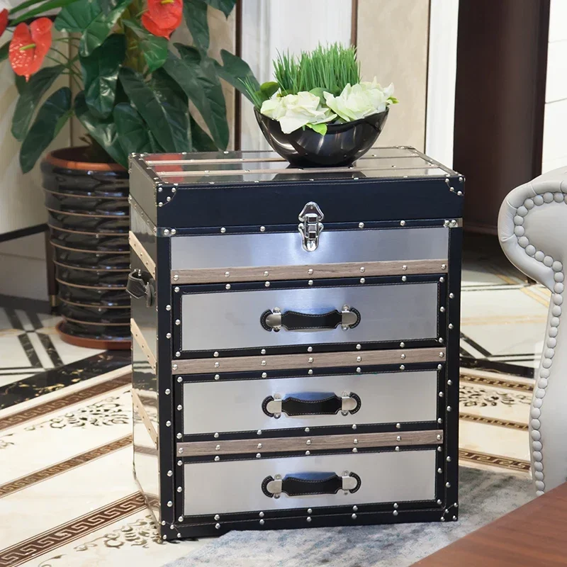 

Bedside table stainless steel living room storage file side cabinet telephone cabinet loft industrial wind