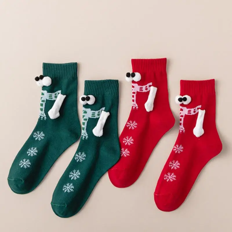 Christmas Magnetic Socks Knitted Socks Creative Christmas Socks Santa Claus Eyes Stockings Unisex Long Socks