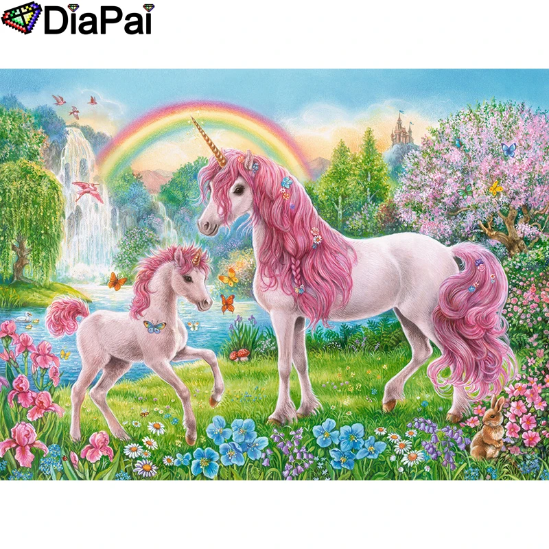 

DIAPAI 5D DIY Diamond Painting 100% Full Square/Round Drill "Horse rainbow" Diamond Embroidery Cross Stitch 3D Decor A21461